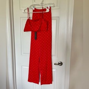 House of Harlow 1960 Red Satin Rhinestone (2)Two Piece Pant Set Size M Worn Once